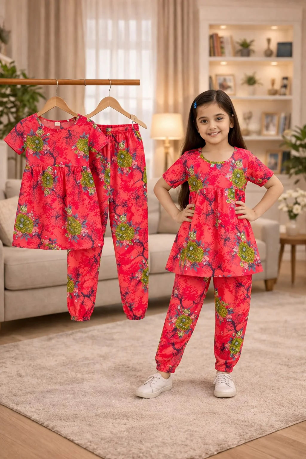Girls Short Sleeve Tops & Long Pant Co-ord Set - Watermelon