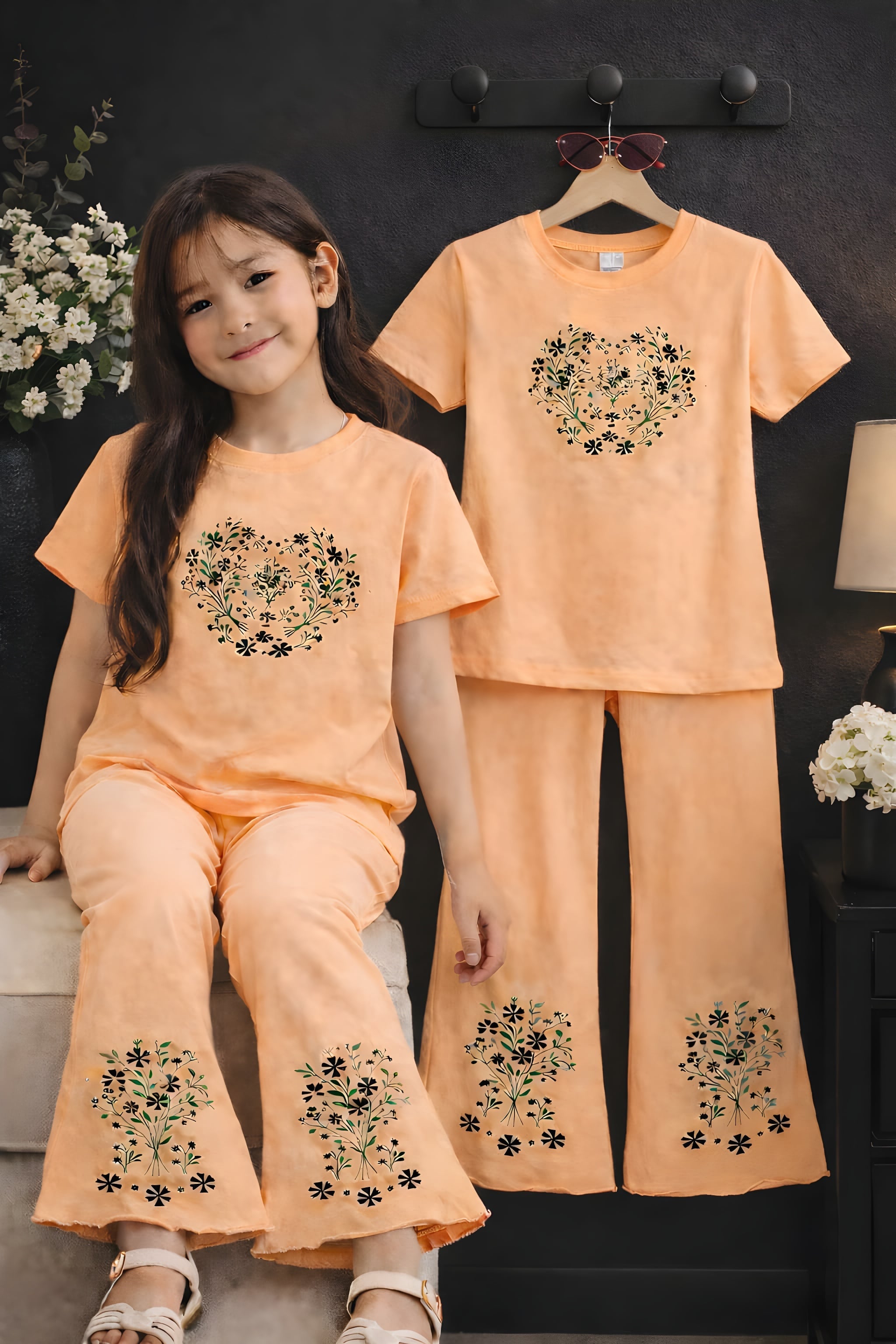Girls Short Sleeve Tops & Long Pant Co-ord Set - Patch
